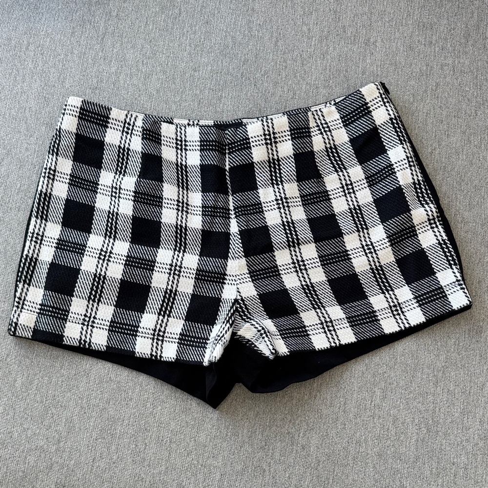 Bloomingdale's Black and White Plaid High Waist Shorts